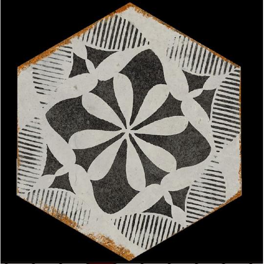 fekete mintas kismeretu hatszogletu vintage padlolap hexa hexagon nappali folyoso csempe jarolap fagyallo nappali konyha furdoszoba terasz cementlap hatasu lameridiana konyha csempek 2.jpg